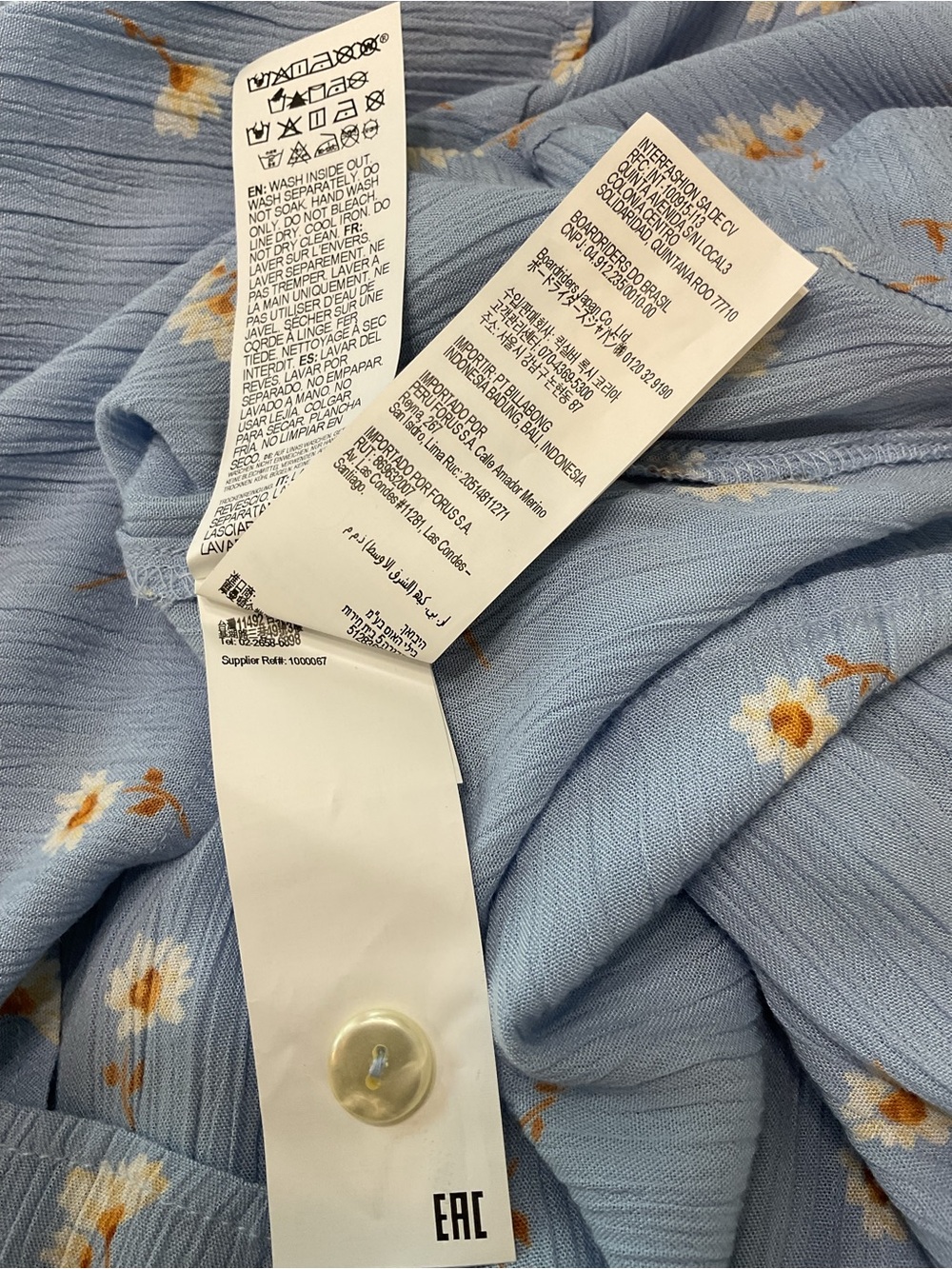 Billabong Blue Daisy Floral Button Front Midi Dress Smocked Back Size M - Picture 14 of 14